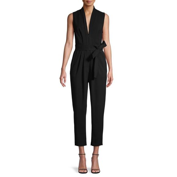 A.L.C. ​Tie Front Jumpsuit Sleeveless Crepe V-Neck Tapered One Piece Plunge - Picture 1 of 9